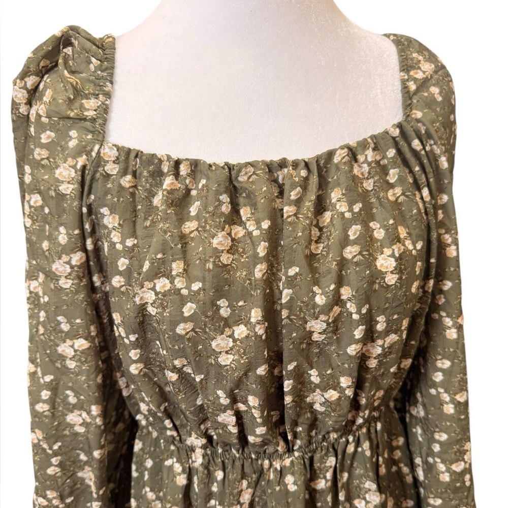 And Now This Plus 0X Olive Cottagecore Floral Square Neck Mini Dress NWT - Picture 5 of 8